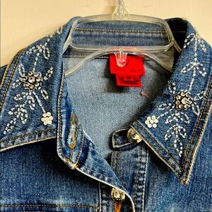 Very Vera Embroidered beaded Denim Jacket with Rhinestones Bling, size M